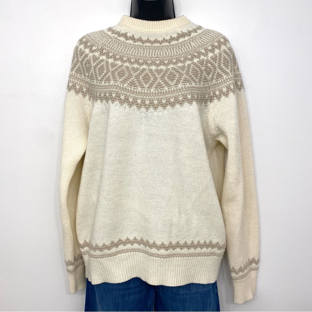 Zara Man M Fair Isle Nordic Sweater Cream Beige Unisex Women’s M/L Ski Lodge